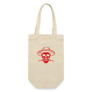 Mexikaner Totenkopf Sombrero - Geschenkbeutel für Flaschen - Natur - Vorne