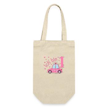Polizeiauto Ich bin 1 Geburtstag Rosa - Geschenkbeutel für Flaschen - Natur - Vorne