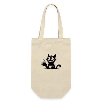 Drôle de chat souriant avec une tasse à café pour vous - Sac à bouteille - nature - Devant