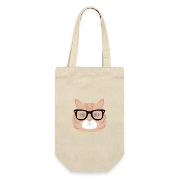 Katze mit Brille - Geschenkbeutel für Flaschen - Natur - Vorne