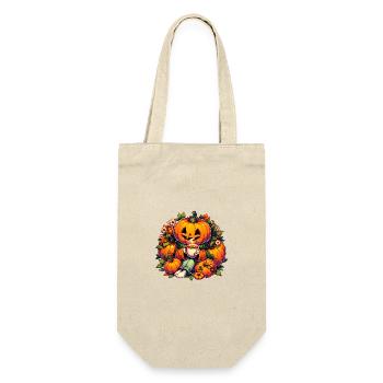 Halloweenkürbis trinkt eine Tasse Tee - Geschenkbeutel für Flaschen - Natur - Vorne