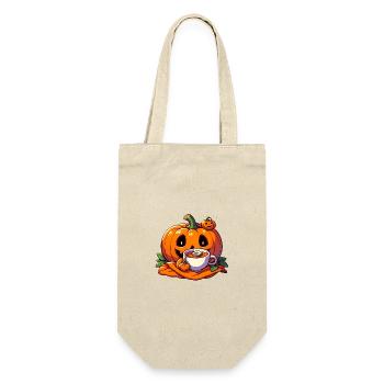 Halloweenkürbis trinkt eine Tasse Tee - Geschenkbeutel für Flaschen - Natur - Vorne