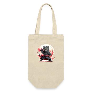 Japanische Katze Samurai Style für Katzen Fans - Geschenkbeutel für Flaschen - Natur - Vorne