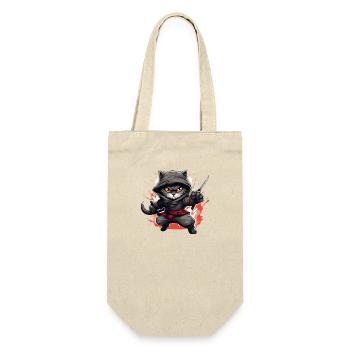 Japanische Katze Samurai Style für Katzen Fans - Geschenkbeutel für Flaschen - Natur - Vorne