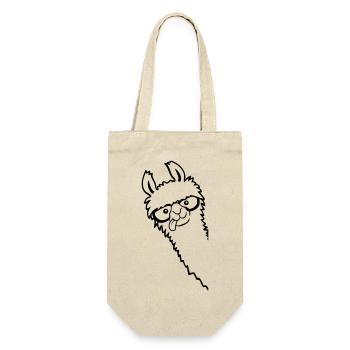 Hornbrille Nerd Lama - Geschenkbeutel für Flaschen - Natur - Vorne