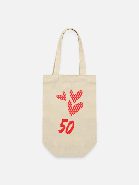 50. 50 JAHRE. 50-jähriges JUBILÄUM. GEBURTSTAG 50 JAHRE. - Geschenkbeutel für Flaschen - Natur