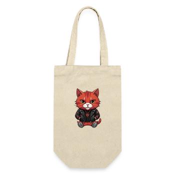 Biker Metal Cat red - Geschenkbeutel für Flaschen - Natur - Vorne