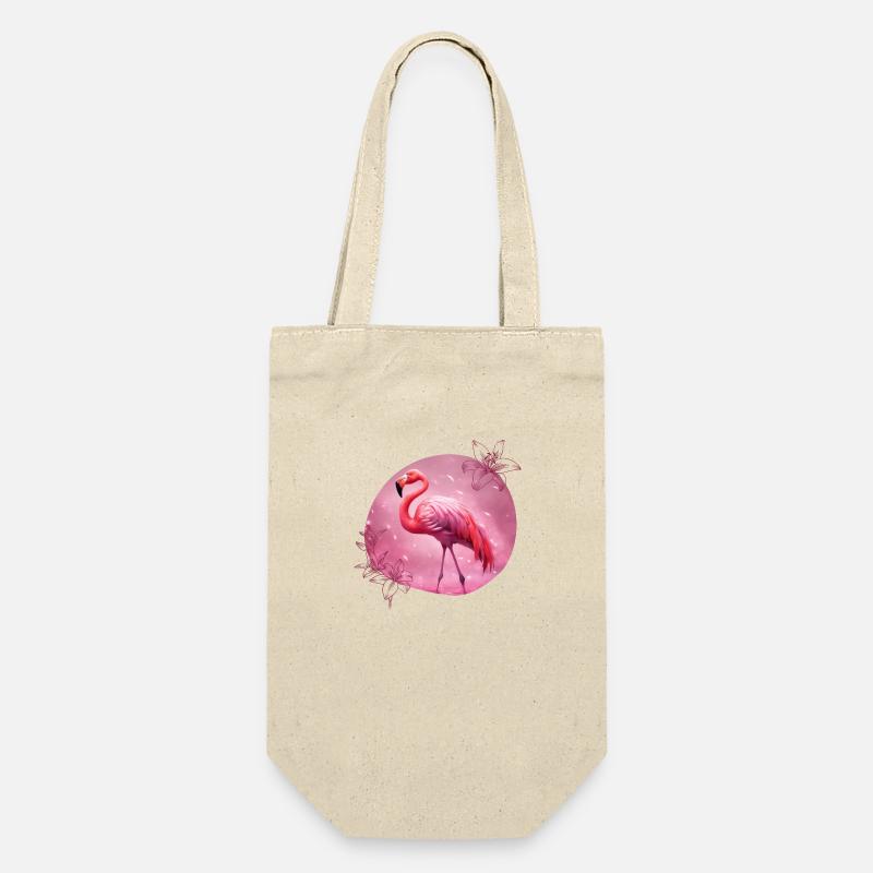 Flamingo mit Blumen - Geschenkbeutel für Flaschen - Natur