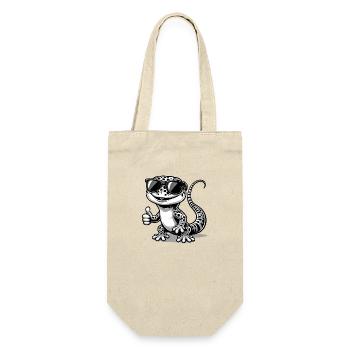 Gecko mit Sonnenbrille - Geschenkbeutel für Flaschen - Natur - Vorne