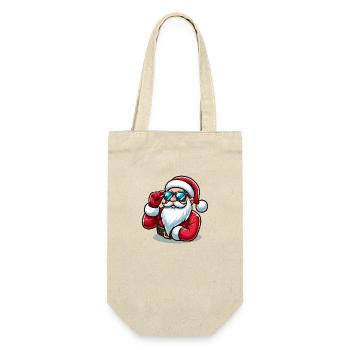 Cooler Weihnachtsmann mit Sonnenbrille - Geschenkbeutel für Flaschen - Natur - Vorne