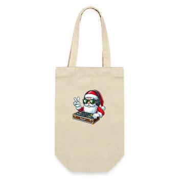 Cooler Weihnachtsmann mit Sonnenbrille - Geschenkbeutel für Flaschen - Natur - Vorne