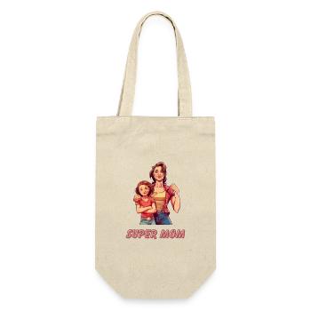 Super Mom - Geschenkbeutel für Flaschen - Natur - Vorne