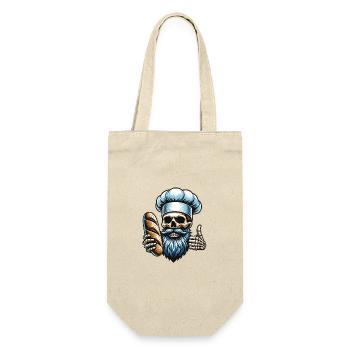 Skull mit Bäckermütze und Brot - Geschenkbeutel für Flaschen - Natur - Vorne