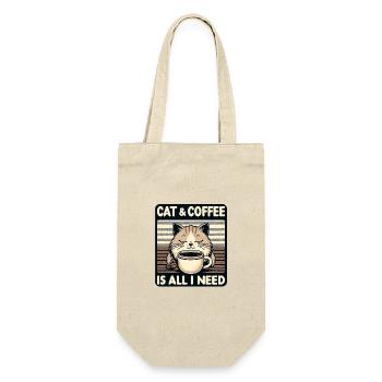 Katze und Kaffee ist alles was ich brauche - Geschenkbeutel für Flaschen - Natur - Vorne