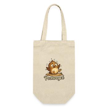 Pechvogel - süßer kleiner trotteliger Vogel - Geschenkbeutel für Flaschen - Natur - Vorne