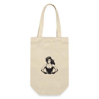 Fitness Frau Muskeln Bodybuilding Gym - Geschenkbeutel für Flaschen - Natur - Vorne