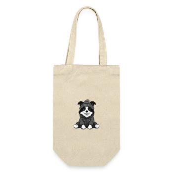 Border Collie Hund Winter - Geschenkbeutel für Flaschen - Natur - Vorne