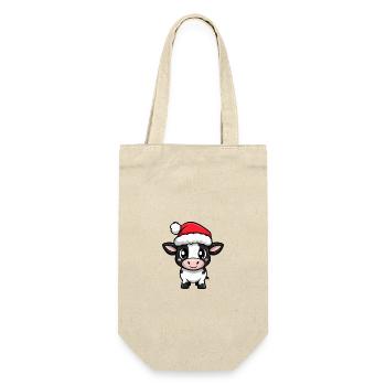 Kuh Weihnachten Christmas - Geschenkbeutel für Flaschen - Natur - Vorne