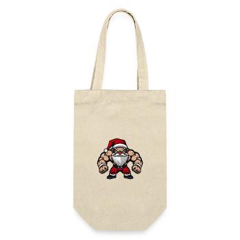 Weihnachtsmann Muskeln Bodybuilding - Geschenkbeutel für Flaschen - Natur - Vorne