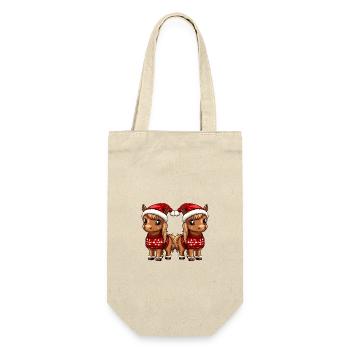 Pferd Weihnachten Team - Geschenkbeutel für Flaschen - Natur - Vorne