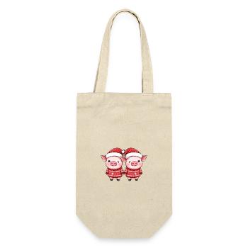 Pig Christmas Team - Gift Bag for Bottles - nature - Front