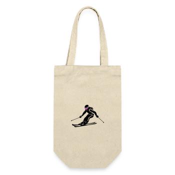 Ski Fahren Skiing Frau Symbol - Geschenkbeutel für Flaschen - Natur - Vorne