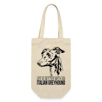 ITALIAN GREYHOUND Life is better Hunde Wilsigns - Geschenkbeutel für Flaschen - Natur - Vorne