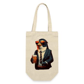 Sonnenbrille, Anzug und Bier. Cooler Pinguin - Geschenkbeutel für Flaschen - Natur - Vorne