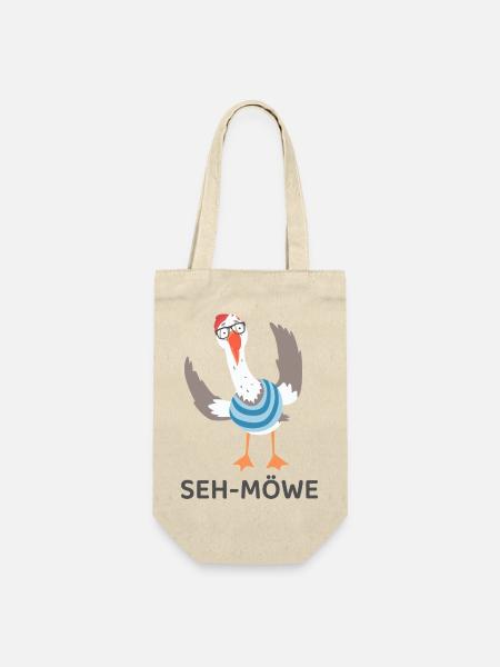 SEH-MÖWE – Lustige Möwe mit Brille Cartoon - Geschenkbeutel für Flaschen - Natur