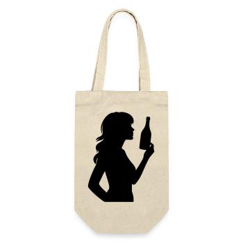 Frau mit Flasche und langen Haaren Silhouette - Geschenkbeutel für Flaschen - Natur - Vorne