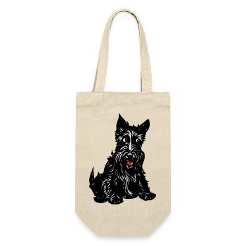 Monochrome Terrier-Linienkunst - Geschenkbeutel für Flaschen - Natur - Vorne