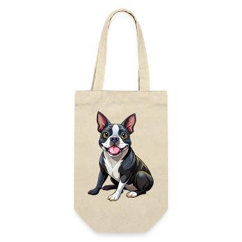 Boston Terrier Hundesitting - Geschenkbeutel für Flaschen - Natur - Vorne