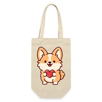 Süßer Corgi mit Herz - Geschenkbeutel für Flaschen - Natur - Vorne