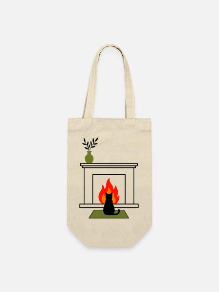 gatto_nero_davanti_fuoco_acceso - Geschenkbeutel für Flaschen - Natur