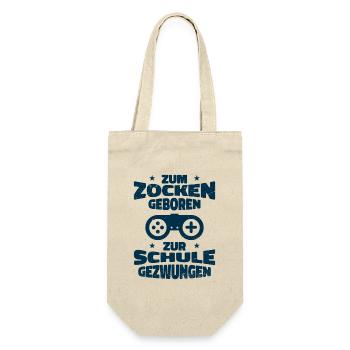 Zum Zocken Geboren Zur Schule Gezwungen - Geschenkbeutel für Flaschen - Natur - Vorne