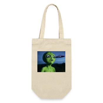 Grüner Alien Blickfang UFO - Geschenkbeutel für Flaschen - Natur - Vorne