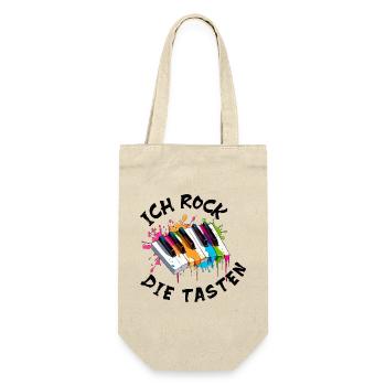 Musik Klavier "Ich rock die Tasten" Farbspritzer - Geschenkbeutel für Flaschen - Natur - Vorne