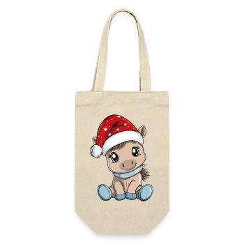 Pferd Weihnachten Süß Niedlich Xmas Weihnachtlich - Geschenkbeutel für Flaschen - Natur - Vorne