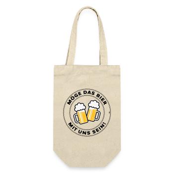 Möge Das Bier Mit Uns Sein! (Spruch / 3C / POS) - Geschenkbeutel für Flaschen - Natur - Vorne