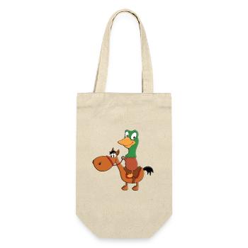 REITEN - PFERD - PONY - ENTE - ERPEL - REITER - Geschenkbeutel für Flaschen - Natur - Vorne