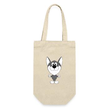 HUND - HUSKY - SCHLITTENHUND - TIERISCH - GUT - Geschenkbeutel für Flaschen - Natur - Vorne