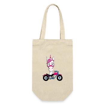 MOTORRAD - BIKER - EINHORN - Geschenkbeutel für Flaschen - Natur - Vorne