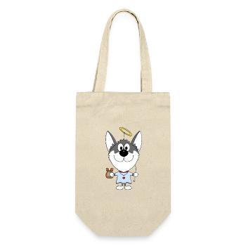 ENGEL - HUND - HUSKY - SCHLITTENHUND - Geschenkbeutel für Flaschen - Natur - Vorne