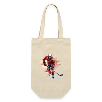 Hockeyspieler mit Hockeyschläger auf der Eisbahn | Aquarell - Geschenkbeutel für Flaschen - Natur - Vorne