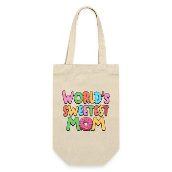 World's Sweetest Mom Mami Mutti Muttertag Mama - Geschenkbeutel für Flaschen - Natur - Vorne