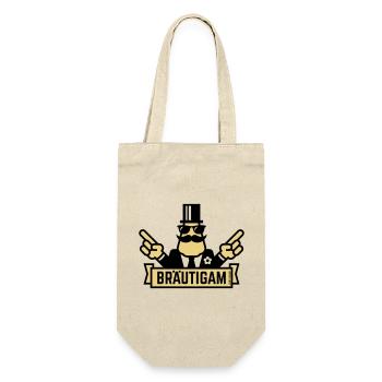 Bräutigam Handzeichen (Polterabend / JGA / 2C) - Geschenkbeutel für Flaschen - Natur - Vorne