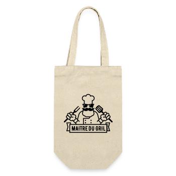 Maître Du Gril (Grillen / Barbecue / BBQ / 1C) - Geschenkbeutel für Flaschen - Natur - Vorne