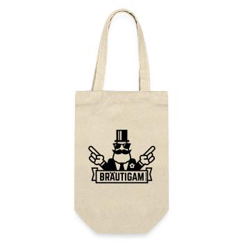 Bräutigam Handzeichen (Polterabend / JGA / 1C) - Geschenkbeutel für Flaschen - Natur - Vorne