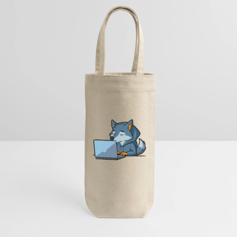 Un mignon loup hacker dort dans un sweat à capuche devant le PC Sac à bouteille
