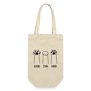 Schere Stein Papier Katze Pfote Spiel Katzenpfoten - Geschenkbeutel für Flaschen - Natur - Vorne